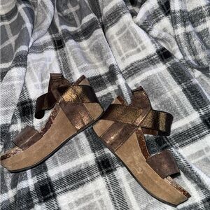 Brown Wedge Sandals with Two Straps and Thick Sole